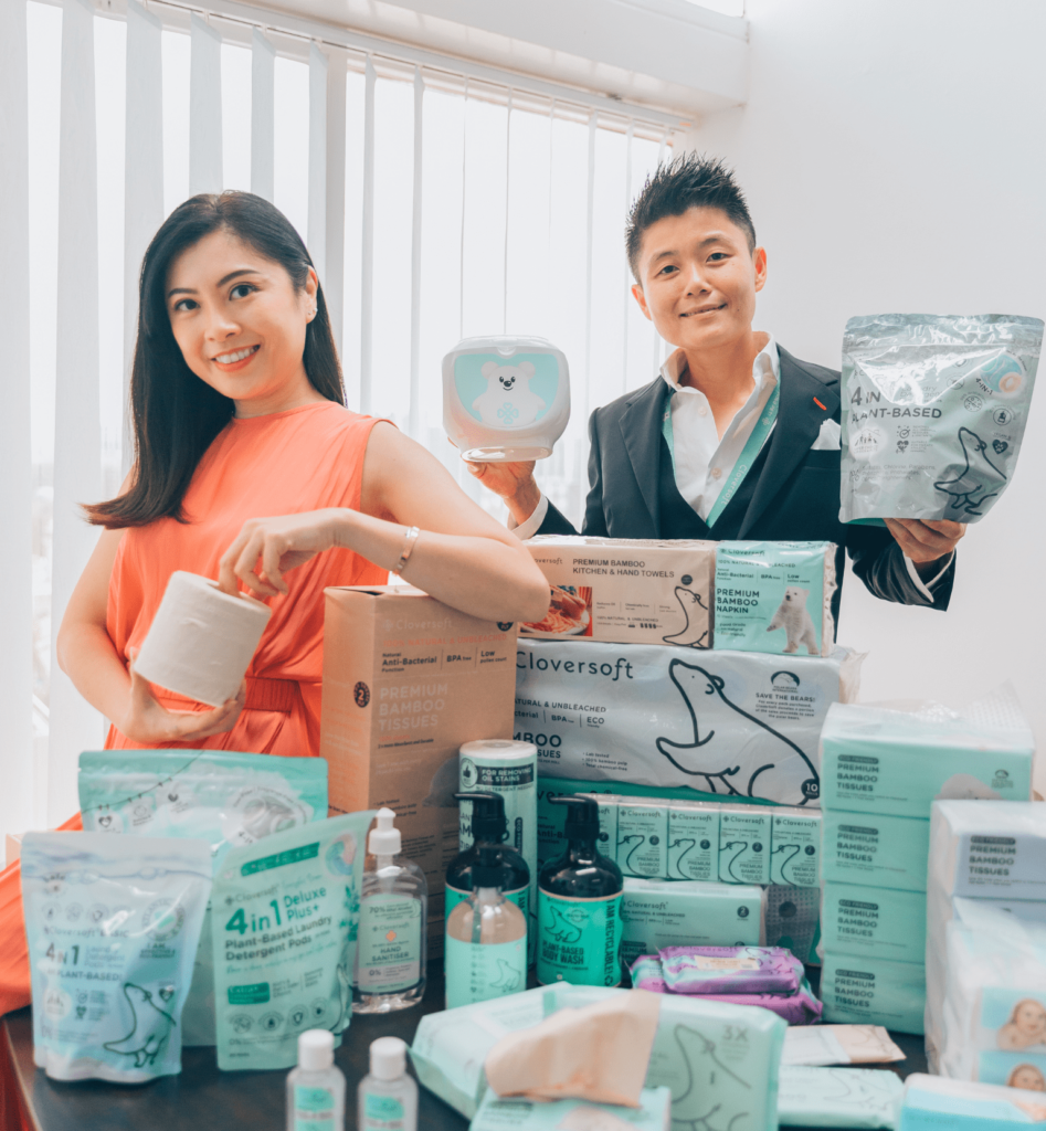 Cloversoft founders showcasing their bamboo household and personal care products