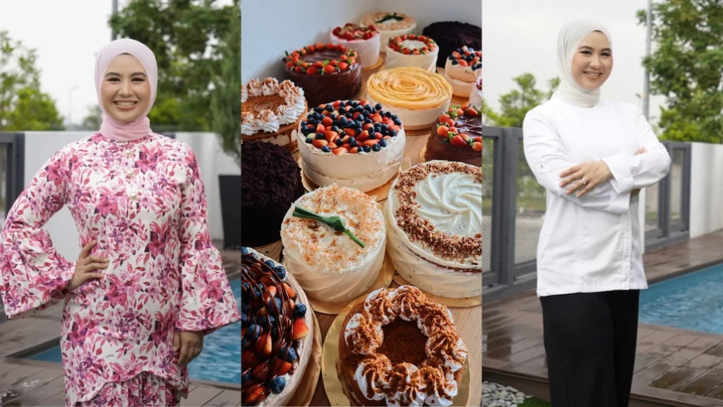 Gula Cakery founder portraits alongside a spread of the bakery's signature cakes