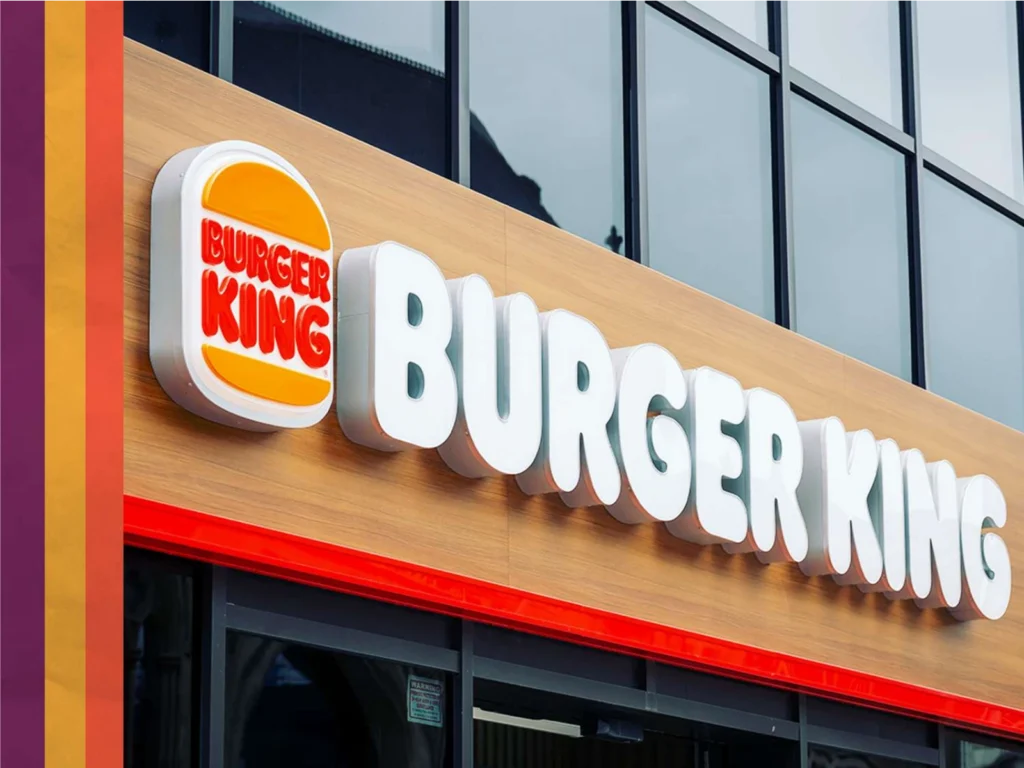 Burger King storefront signage with logo on a restaurant exterior