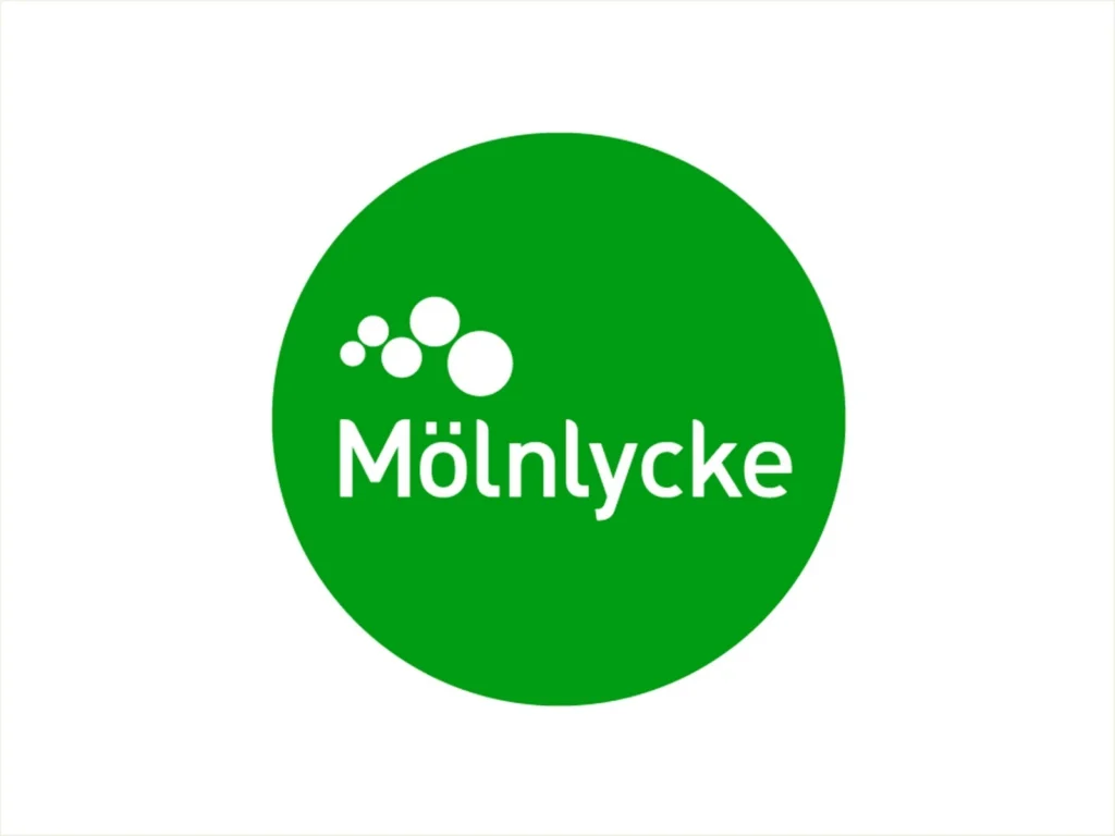 Molnlycke logo on a green circular background